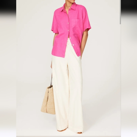 Rails Women's Linen Raspberry Pink Short-Sleeve Mackinley Button-Down Shirt, S - Picture 4 of 14